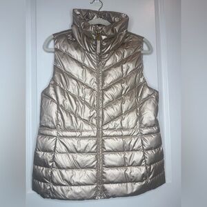 Talbots Women's Metallic Puffer Vest - Champagne